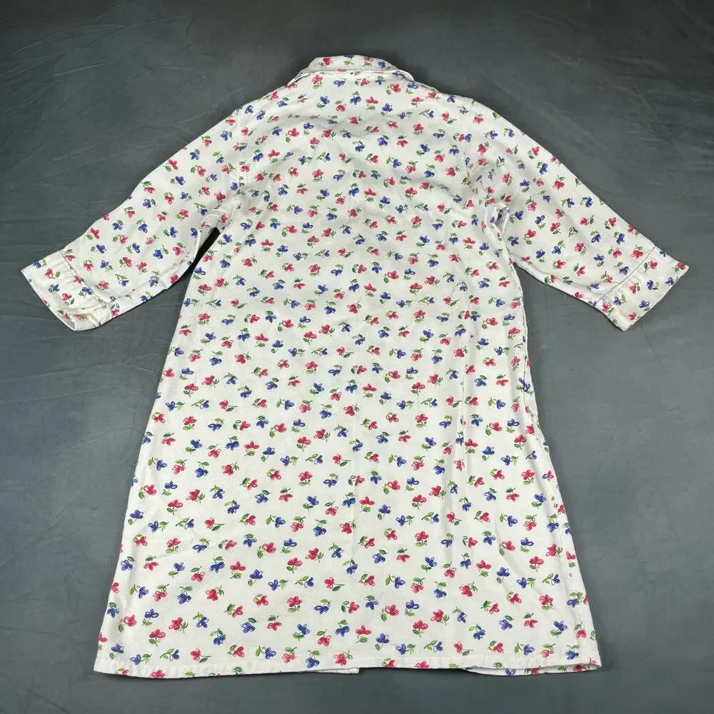 Vintage Grandma Night Gown Waffle Knit Button Down Floral with Pockets O-07